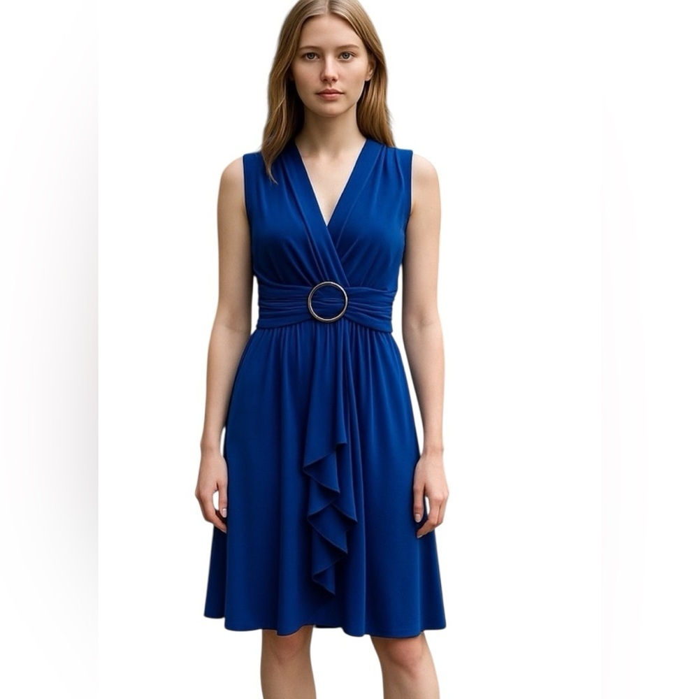 Cleo Dress, NWTS royal blue, gathered front, flattering fit, Size 2, holiday